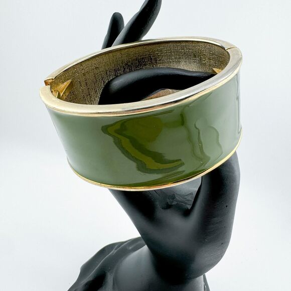 Vintage Green Enamel Cuff Bracelet Reversible Gold-Tone Studs Retro Glam Dots - Picture 8 of 13